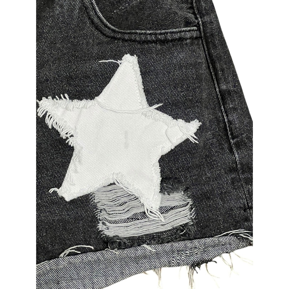 Buddy Love Star Patch Denim Shorts Womens 26 Black Distressed Cutoff Summer Y2K - Picture 4 of 9